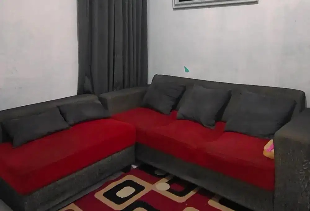 Jual sofa L putus MERAH ABU