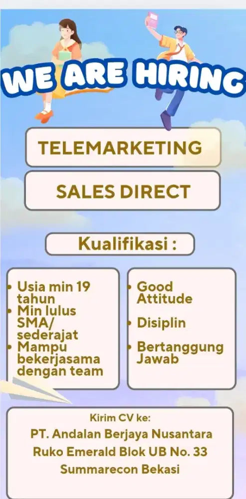 Dicari Untuk Posisi Telemarketing & Direct Sales