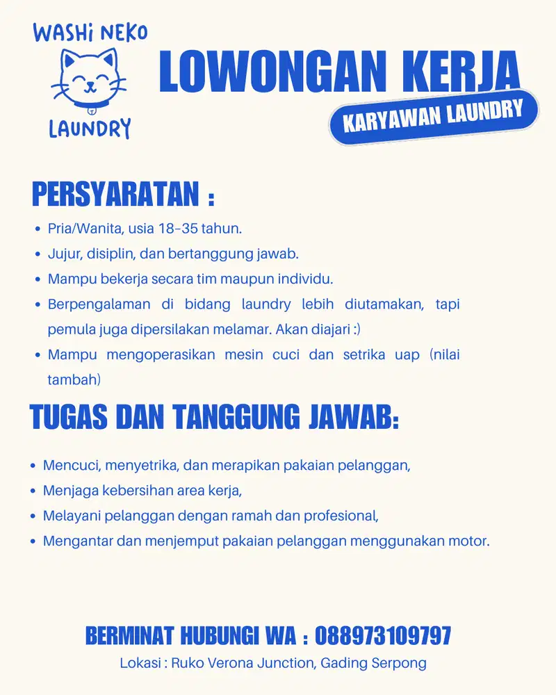 Lowongan Staff Laundry