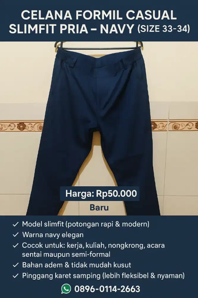 Obral 1 Set Kemeja Formil Casual Slimfit Size XL Lengkap Celana Navy