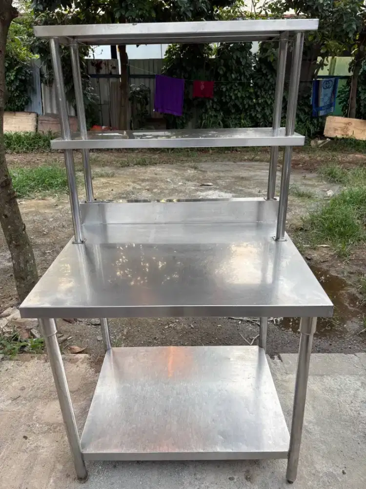 Barang Restoran Harga pasar Loak , Meja Stainless + Uppershelf