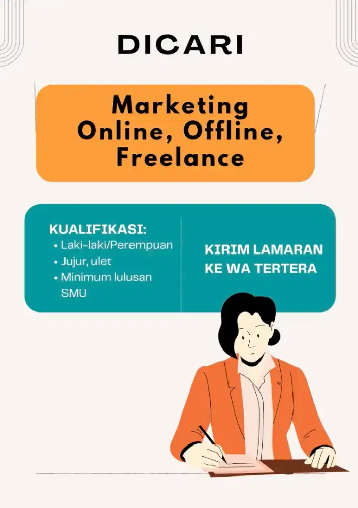 Dicari Marketing Online, Offline & Freelance