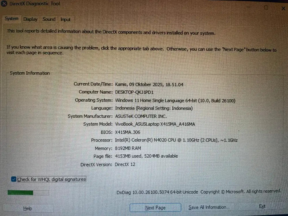 Asus vivobook X415Ma