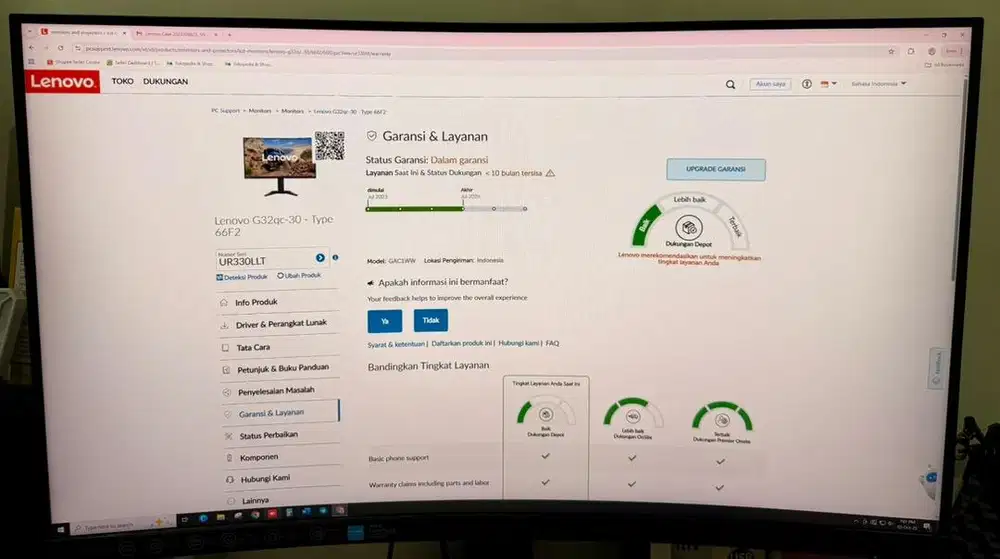 Monitor Lenovo G32QC-30 Monitor Gaming Lenovo 32 inch