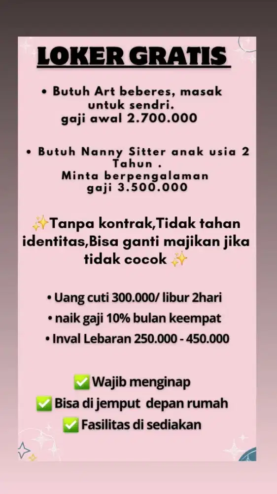 LOKER PEKERJA RUMAH TANGGA