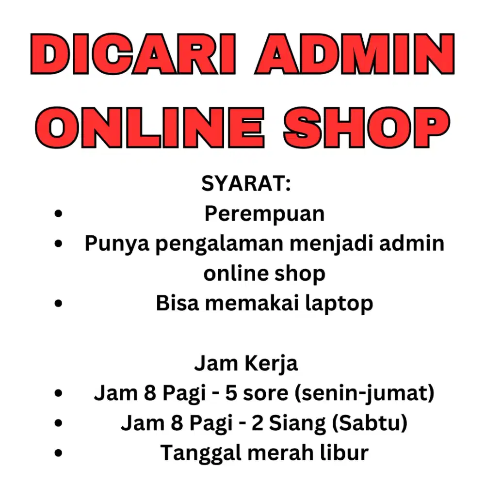 Dicari Admin Online Shop Surabaya