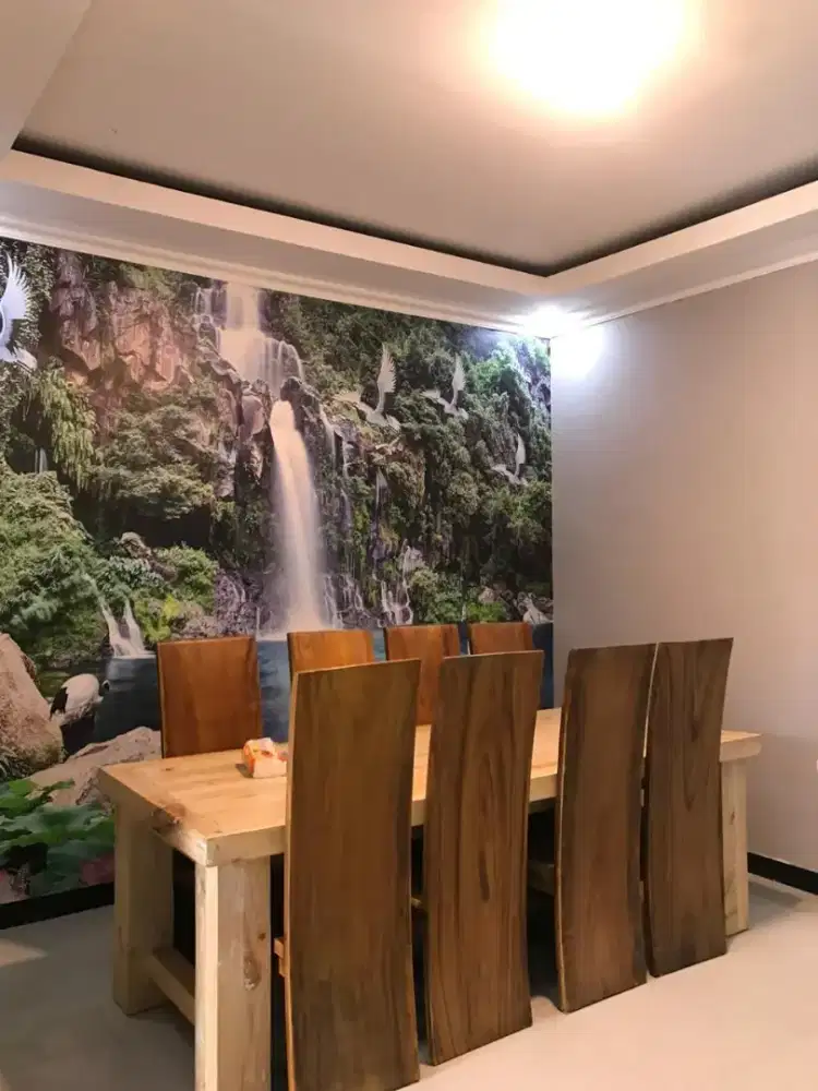 Meja makan full kayu 8 kursi
