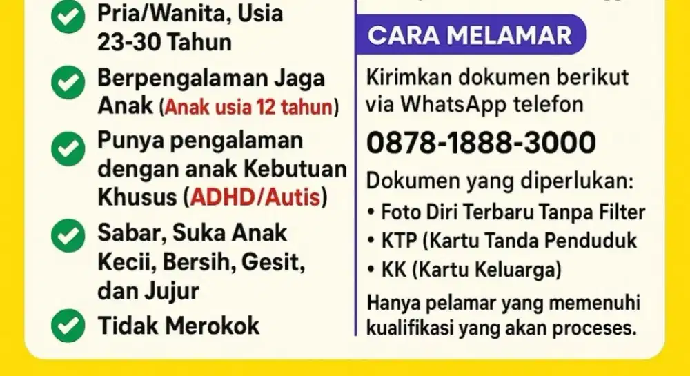 LOKER PRIA/WANITA: ART + JAGA ANAK ABK, JAKBAR