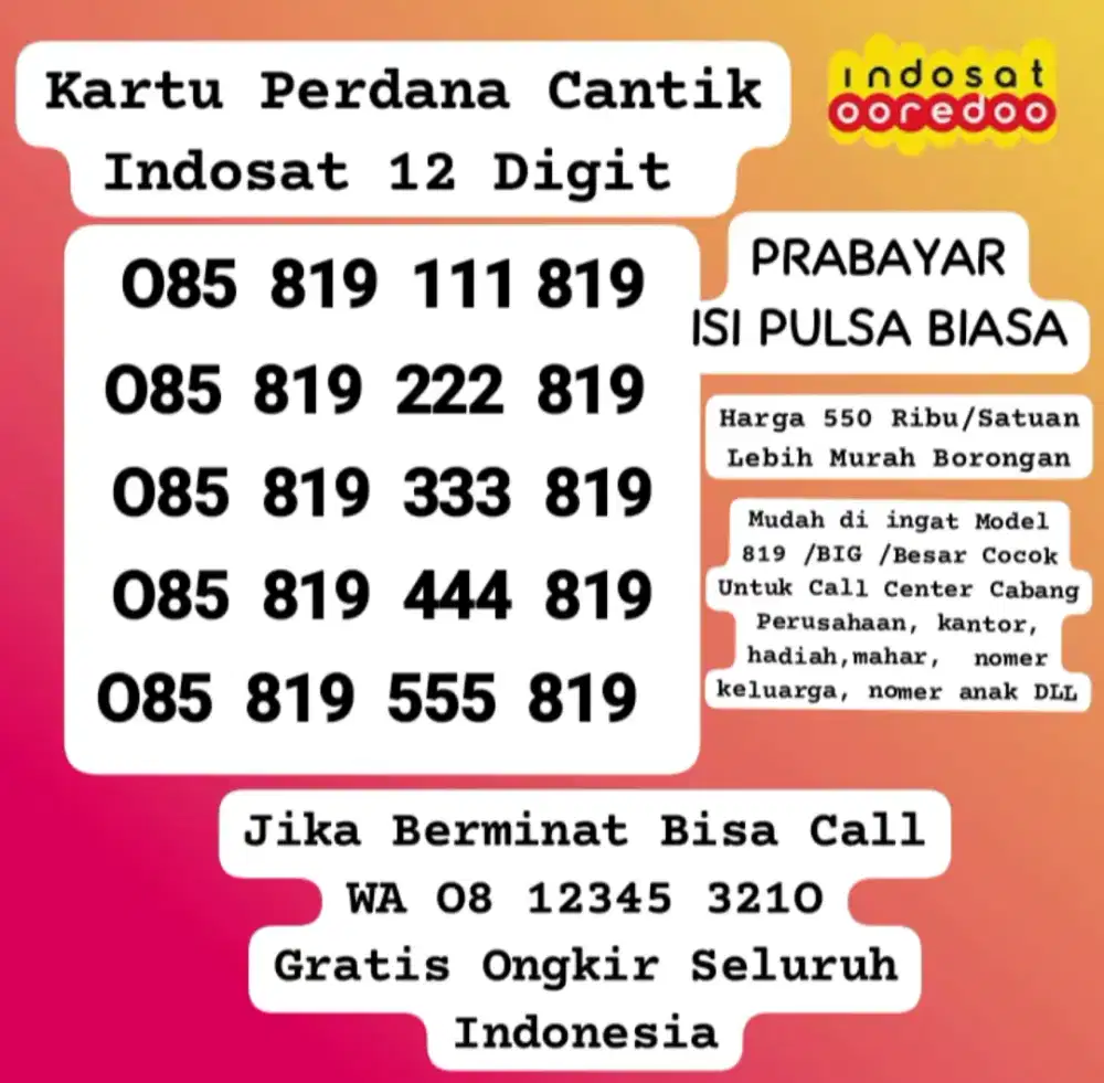 Kartu Perdana Cantik Indosat  Perusahaan Kantor Rumahsakit Bengkel