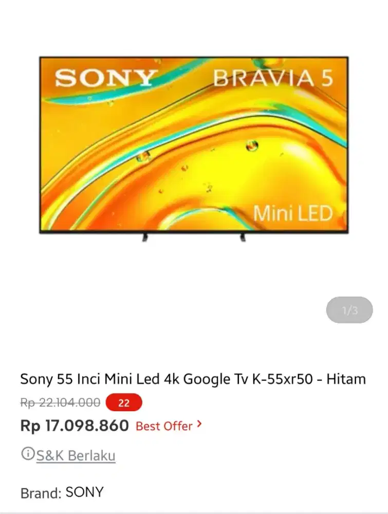 SONY MINI LED GOOGLE TV 55 INCI K 55XR50