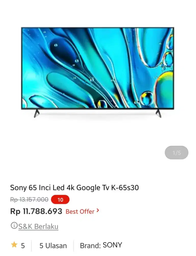 SONY LED GOOGLE TV 65 INCI K-65S30