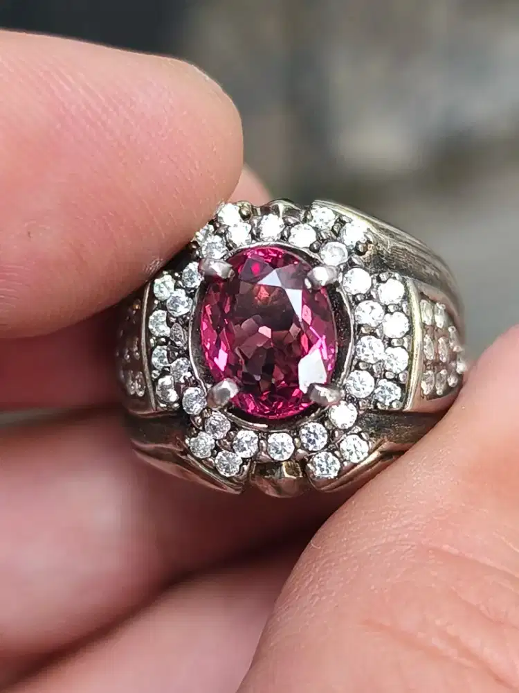 Cincin Batu garnet umbalite 2.42 crat ring perak memo CGL top kristal