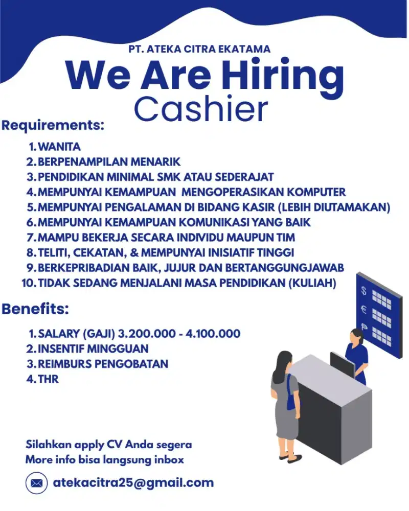 DIBUTUHKAN SEGERA POSISI KASIR TOKO SEMBAKO