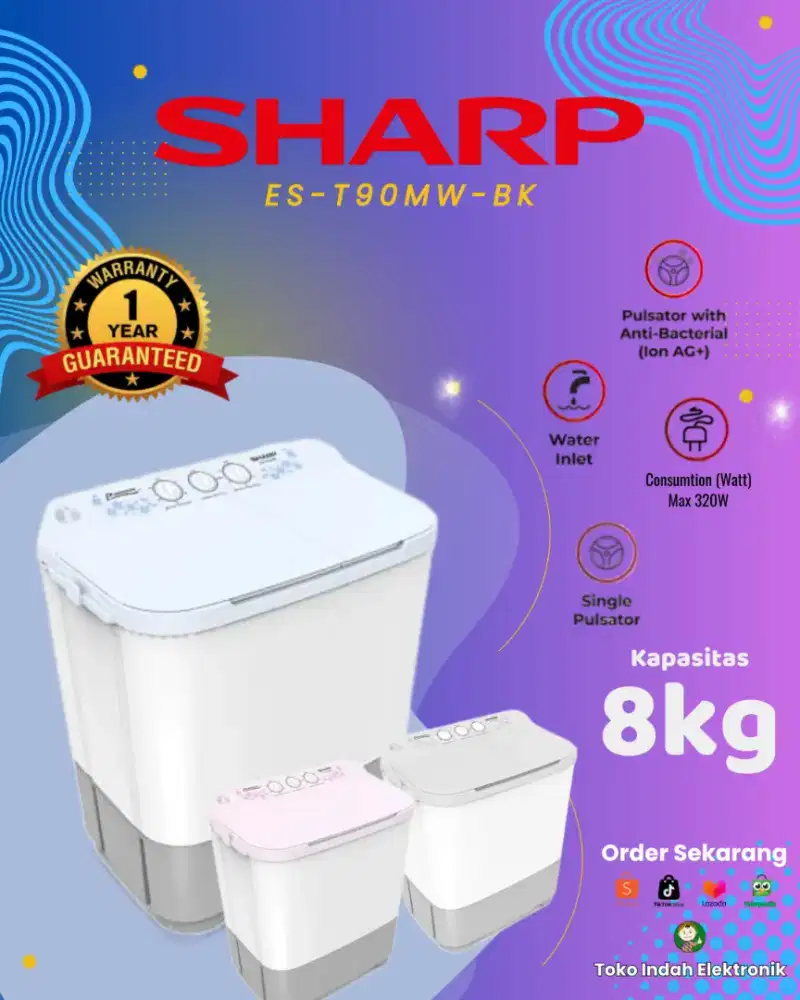 Mesin Cuci 2 Tabung Sharp ES-T90MW-BK