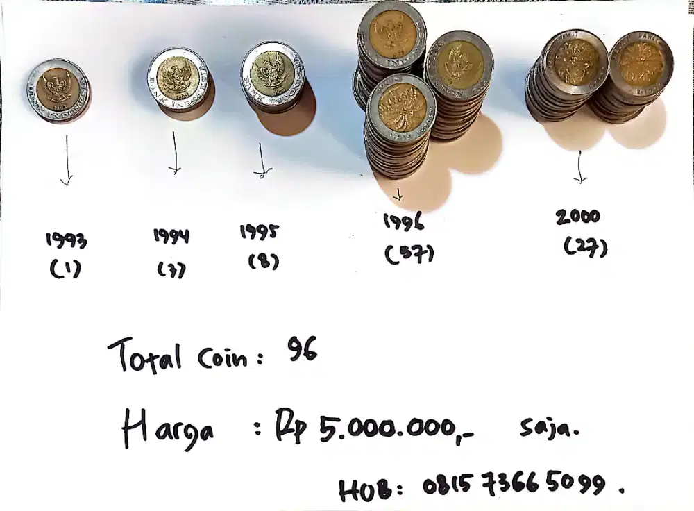 Coin antik Rp 1.000 edisi 1993, 1994, 1995, 1996, 2000