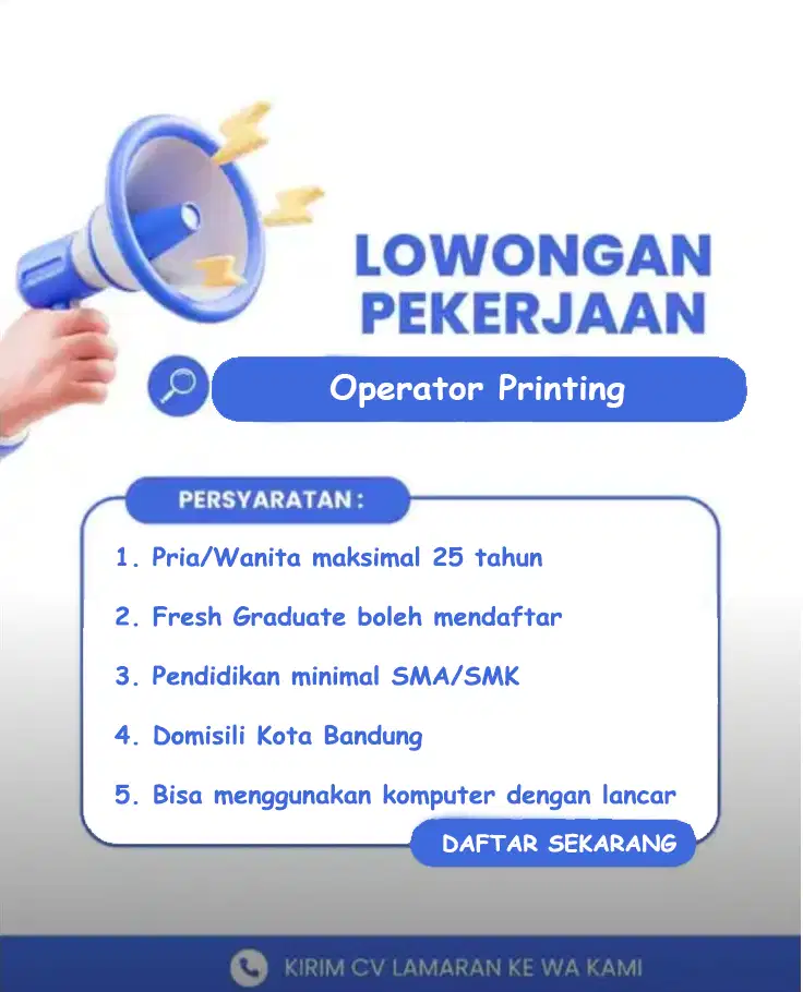 LOWONGAN PEKERJAAN OPERATOR PRINTING