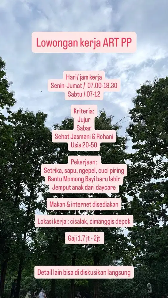 Dicari ART Pulang Pergi / asisten rumah tangga/ ART serabutan