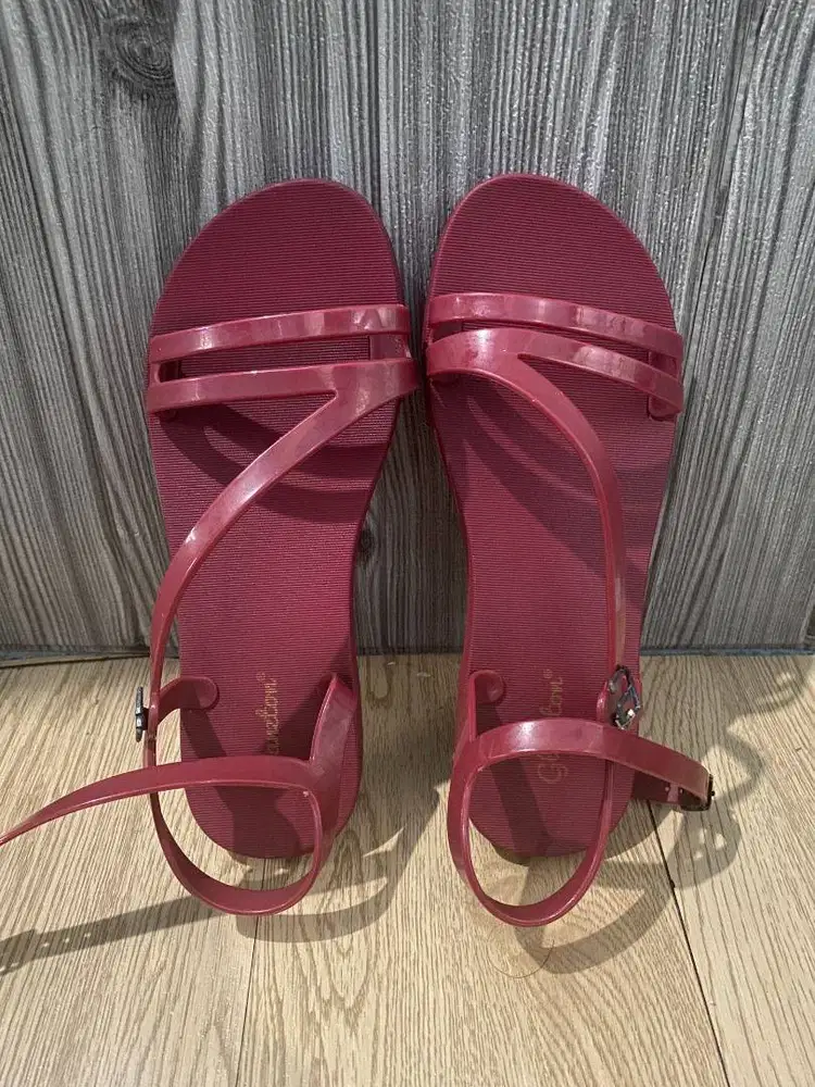 Sandal Flat Glanzton / Sandal Teplek Tali Wanita Maroon