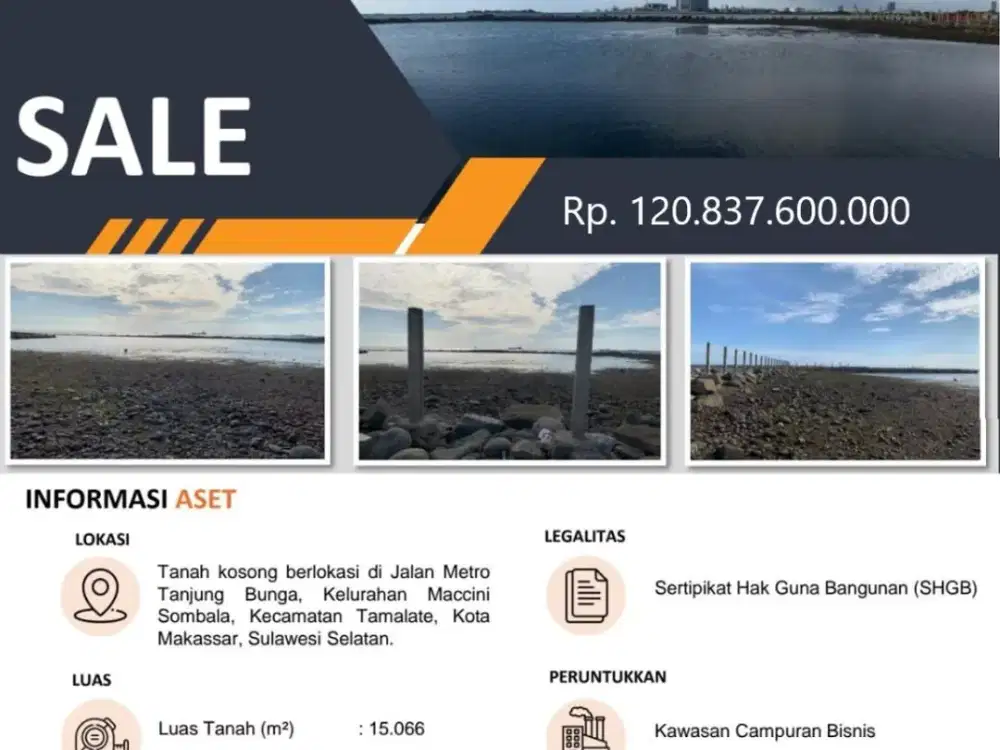 Dijual Tanah Kosong Lokasi Premium Dekat Laut di Tanjung Bunga, Makassar
