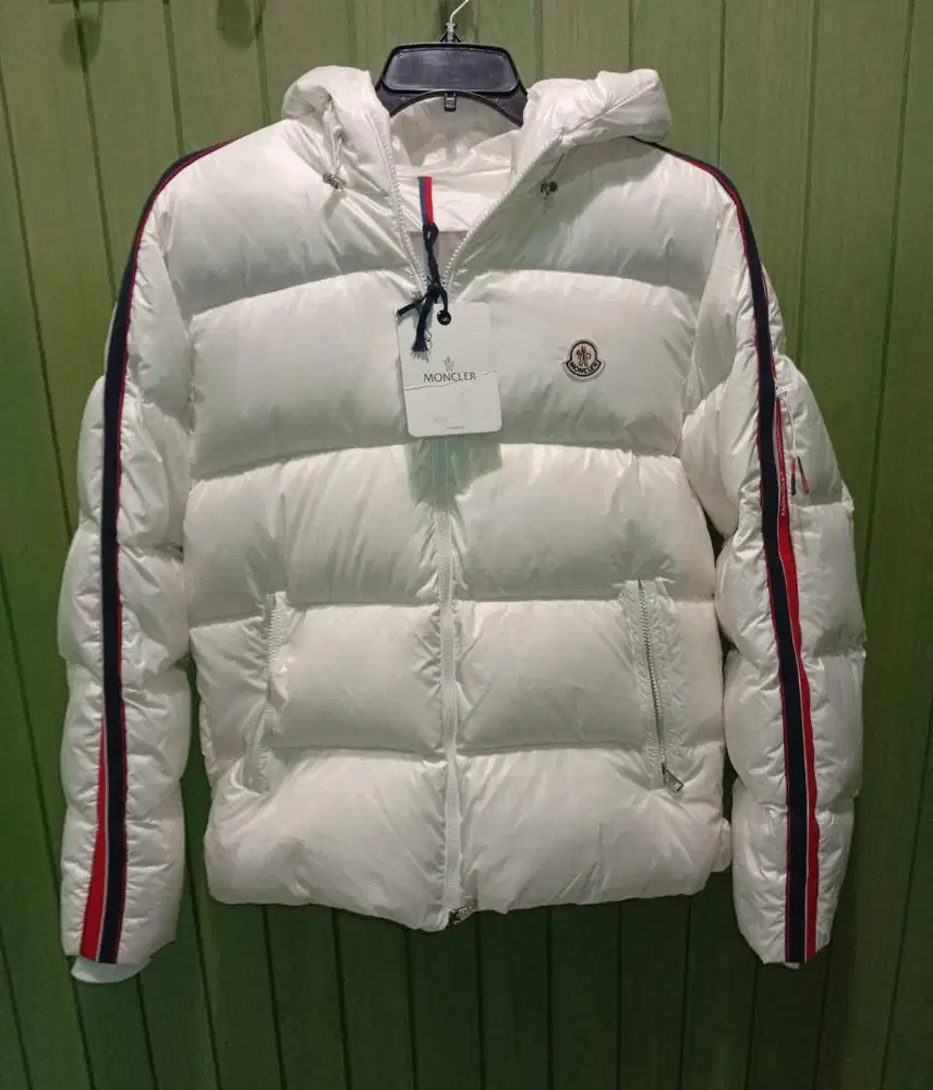 MONCLER DINCER STRIPPED QUILTED NYLON HOODED DIWN JACKET WHITE