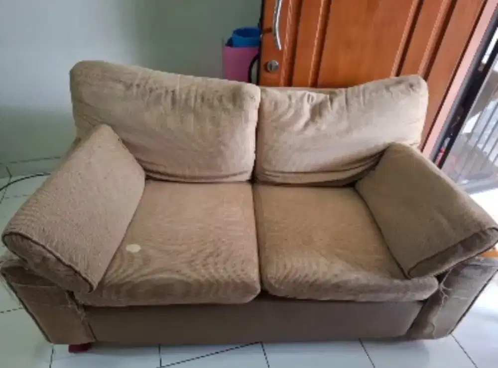 Sofa 2 seat kain warna coklat