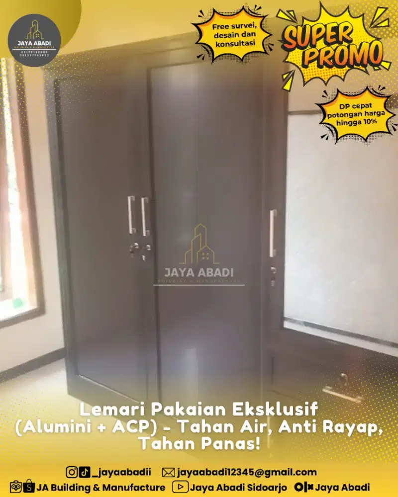 Lemari Pakaian Eksklusif (Alumini + ACP) - Kualitas tahan lama