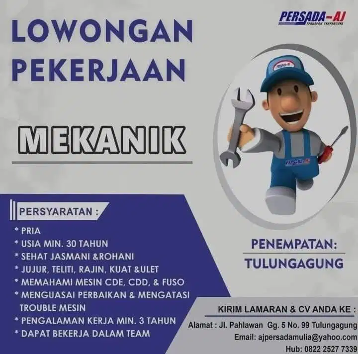 LOWONGAN KERJA - MEKANIK - TULUNGAGUNG