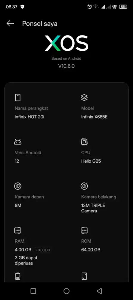JUAL HP INFINIX HOT 20i RAM 4 + 3