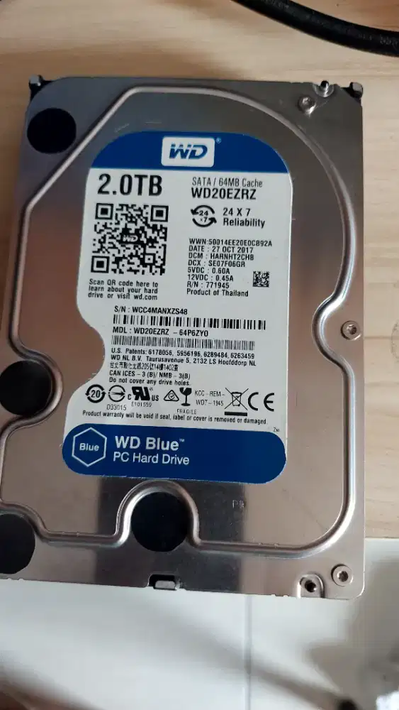 Jual murah Hdd 2TB merek WD centinel 100% Hari msh rendah normal jaya
