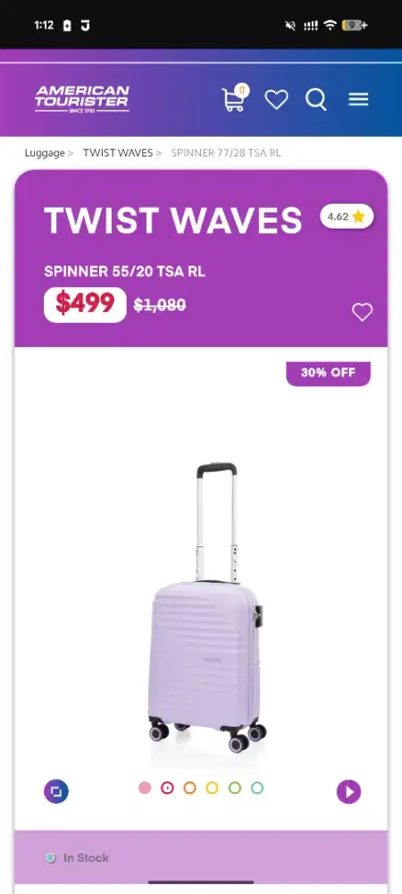 Koper American Tourister Twist waves Lilac 20 inch cabin size