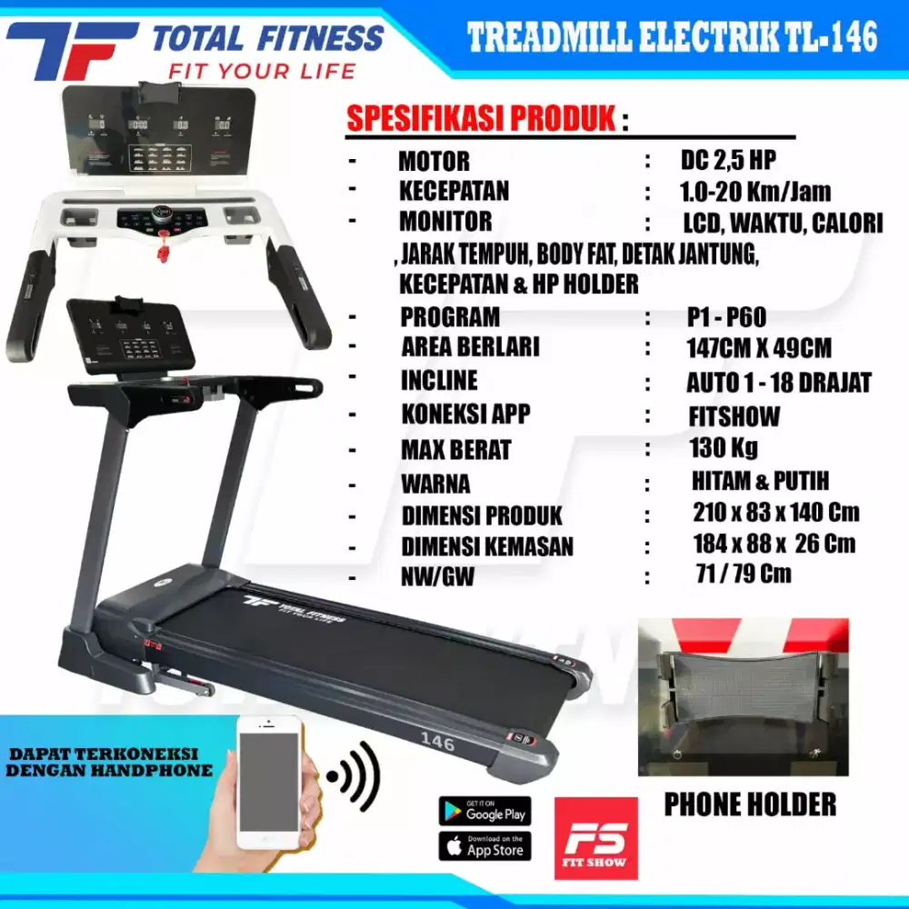 Treadmill elektrik tipe 146 inclene otomatis