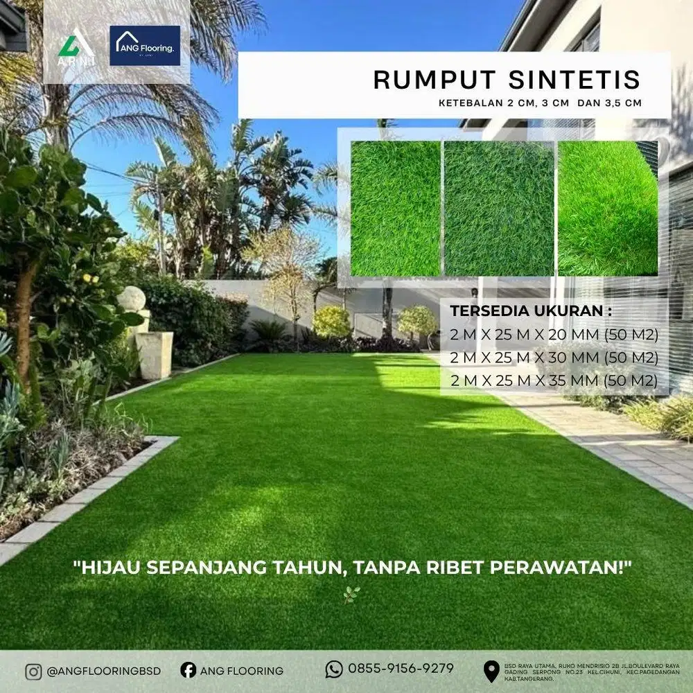 Rumput Sintetis Premium (Swiss & Jepang) – Tampil Hijau Alami, Awet