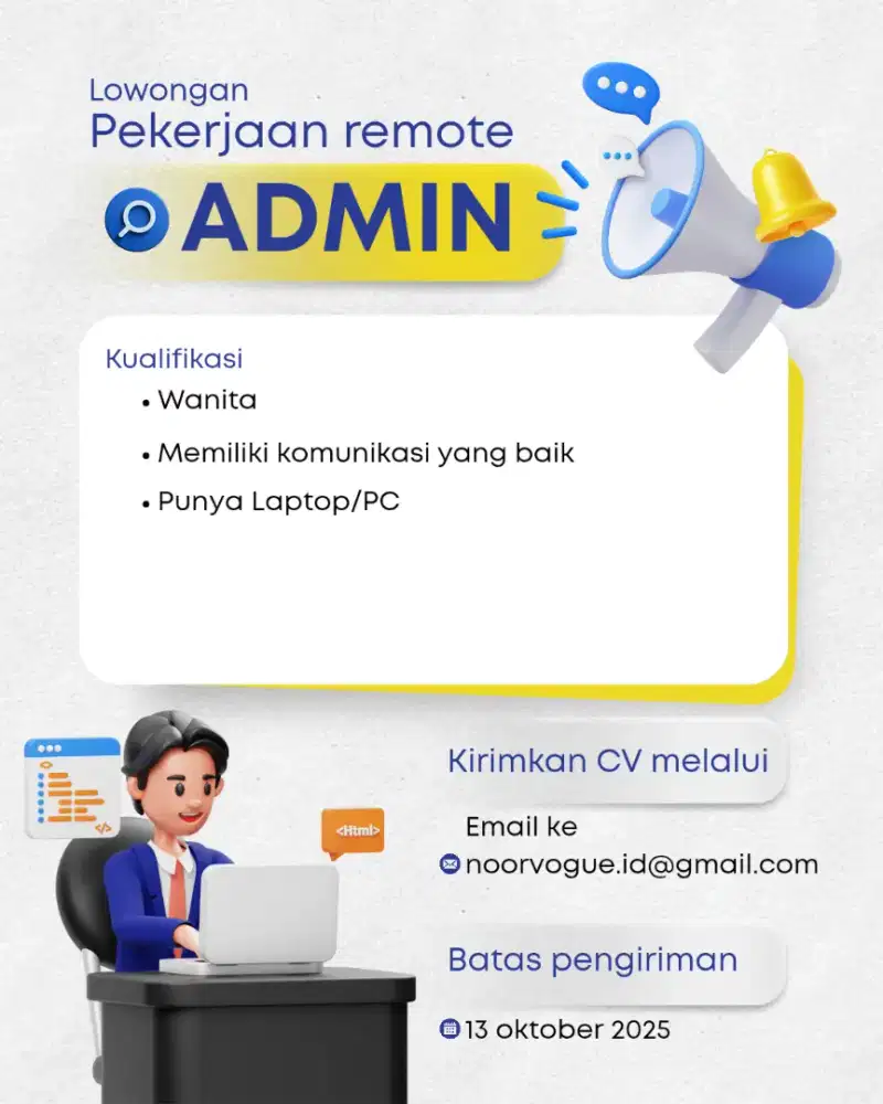 Lowongan kerja dari rumah/remote work admin OL shop