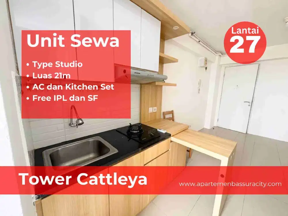 Sewa Studio semi furnished ada AC dan kitchen set apartemen Bassura City atas mall