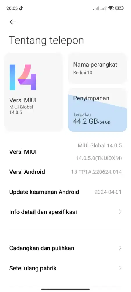 Redmi 10 ram 4+1/64