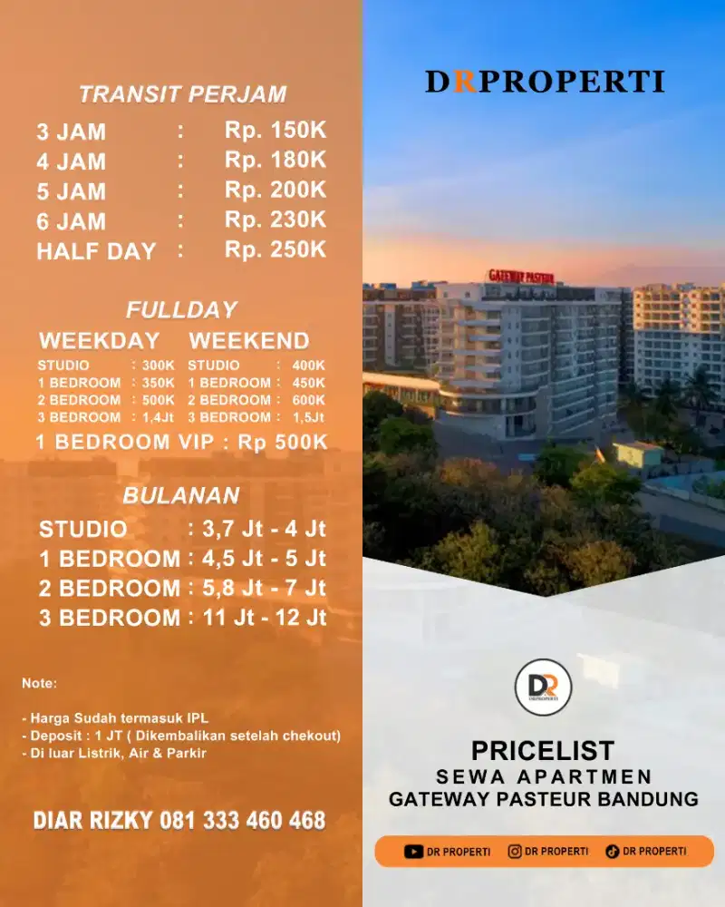 Start From 150K Staycation di Bandung Apartemen Gateway Pasteur