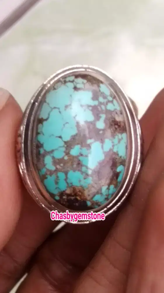 Cincin Pirus Persia serat jala-Batu Pirus Persia biru telur asin