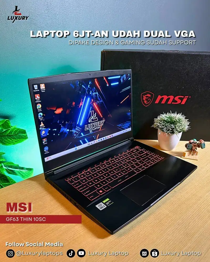 LAPTOP GAMING MSI GF63 THIN 10SC SSD 512GB RAM 8GB JUAL MURAH BU TT