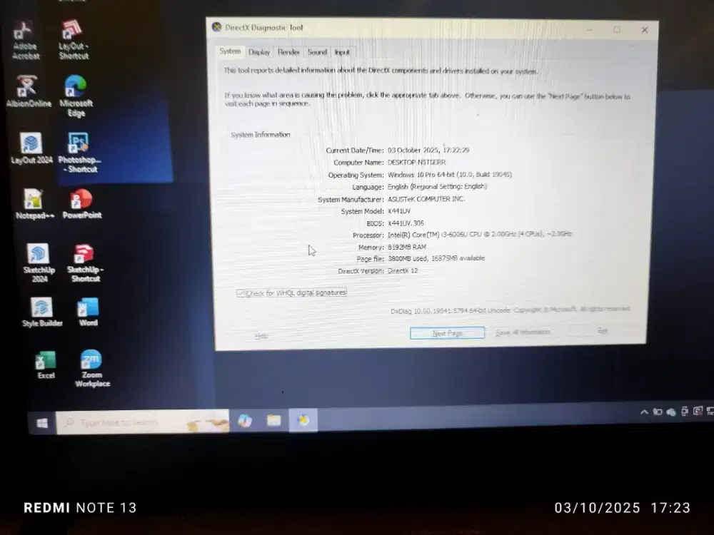 Laptop asus cire i3 ram 8gb