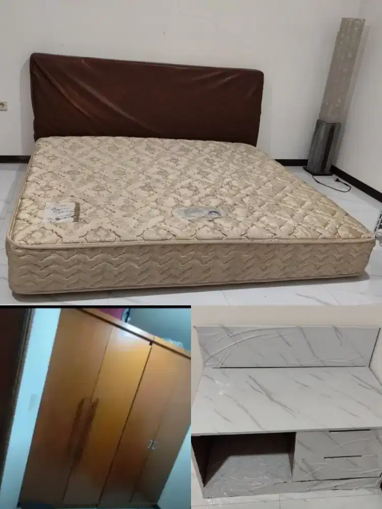 Kasur King Koil 200x200+sandaran+2 lemari pakaian+lemari laci