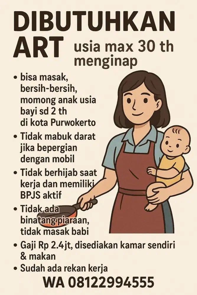 Loker ART bebersih momong masak