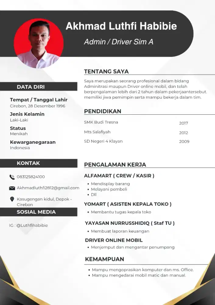 Mencari lowongan kerja driver mobil sim A dan Admin