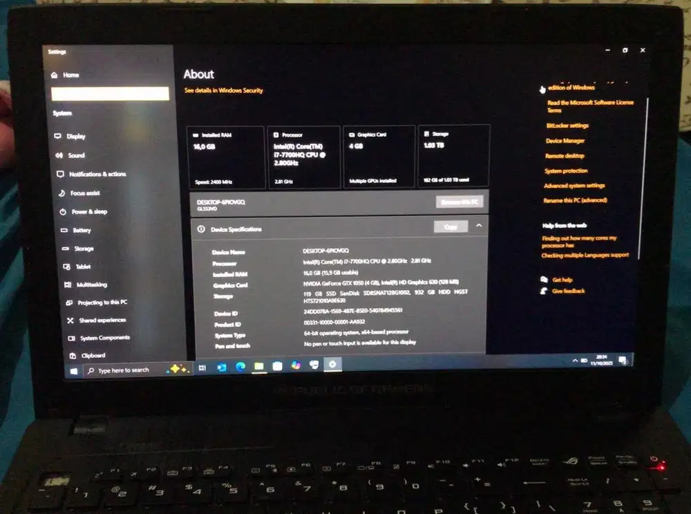 Dijual laptop murah Asus ROG GL553VD
