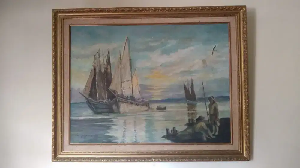 Dijual lukisan perahu dan nelayan