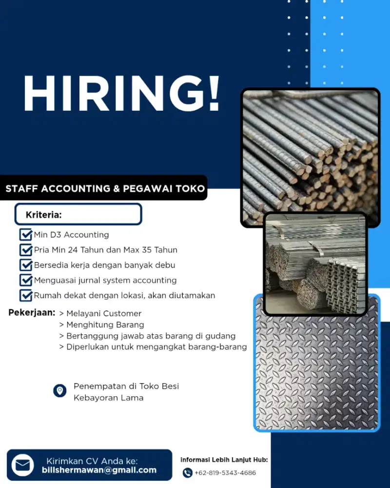 HIRING: Staff Accounting dan Pegawai Toko