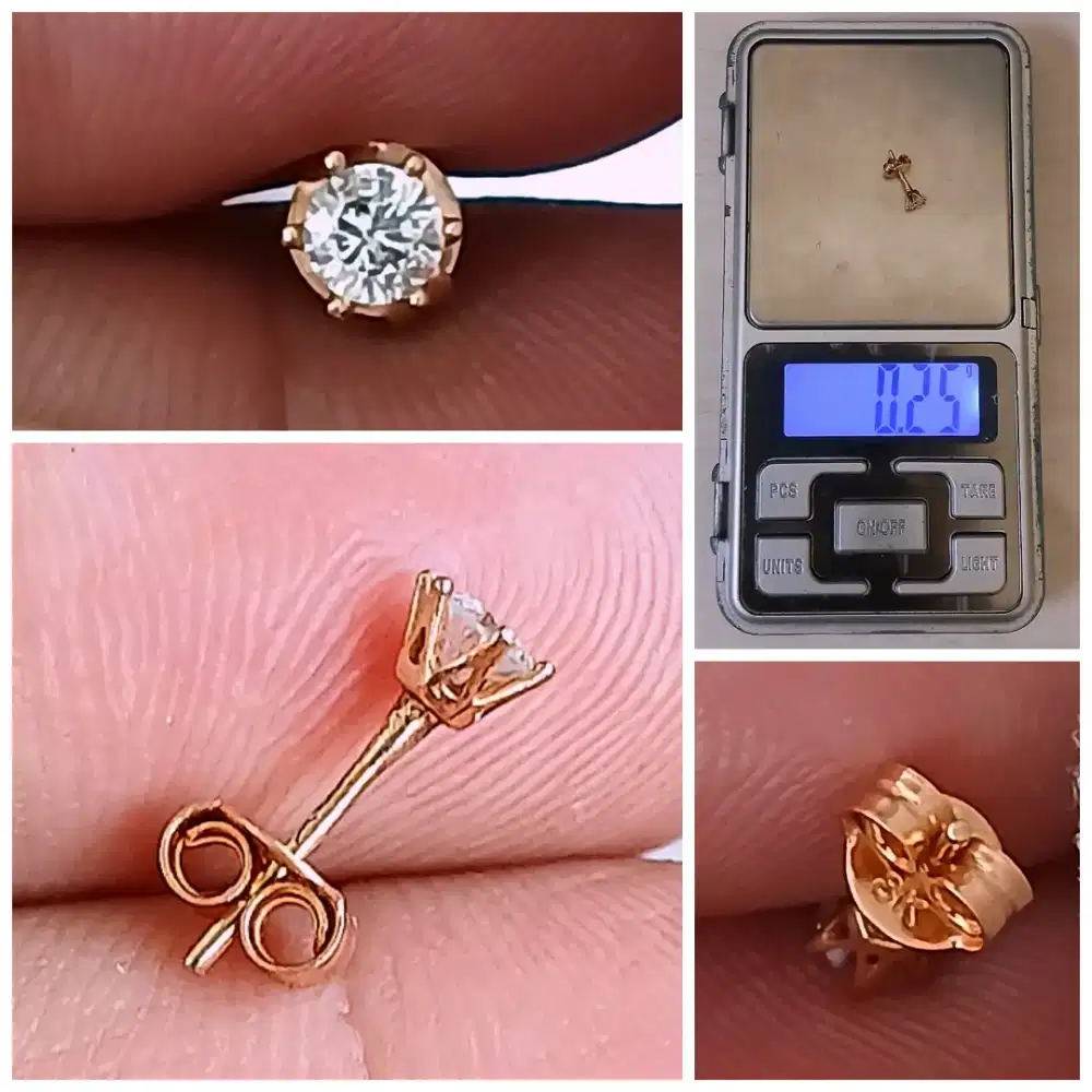 Anting Emas Berlian Asli 0.15cts Gold 8K 1pc