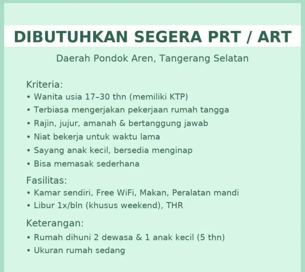 Dibutuhkan PRT/ART