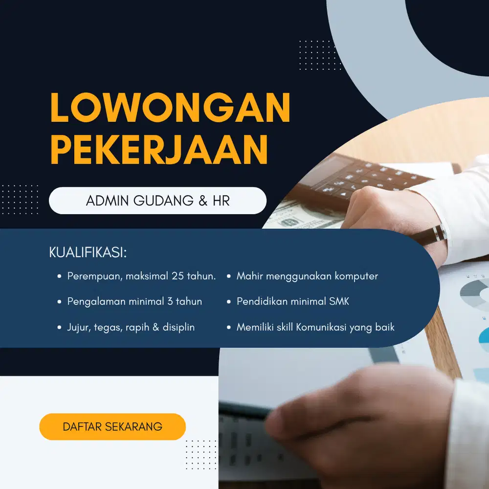 Lowongan kerja admin gudang & HR