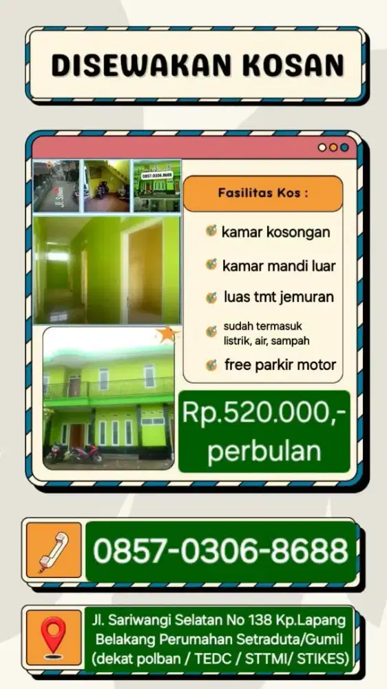 READY KOSAN=520.000/Bln (Jl.Sariwangi no.138,Kp.Lapang (TEDC/STIKES)
