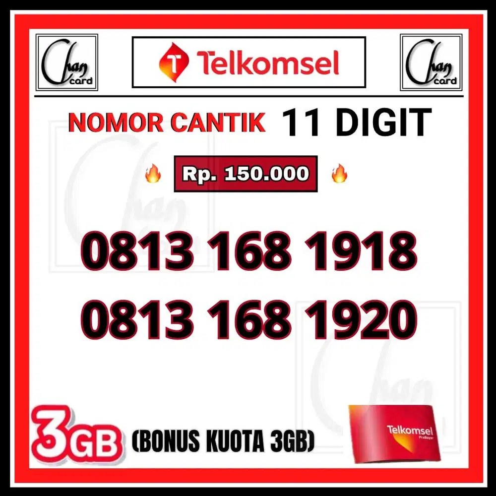 Nomor Cantik Telkomsel 11 Digit Hoki 168 ILUFA Seri Pilihan Spesial